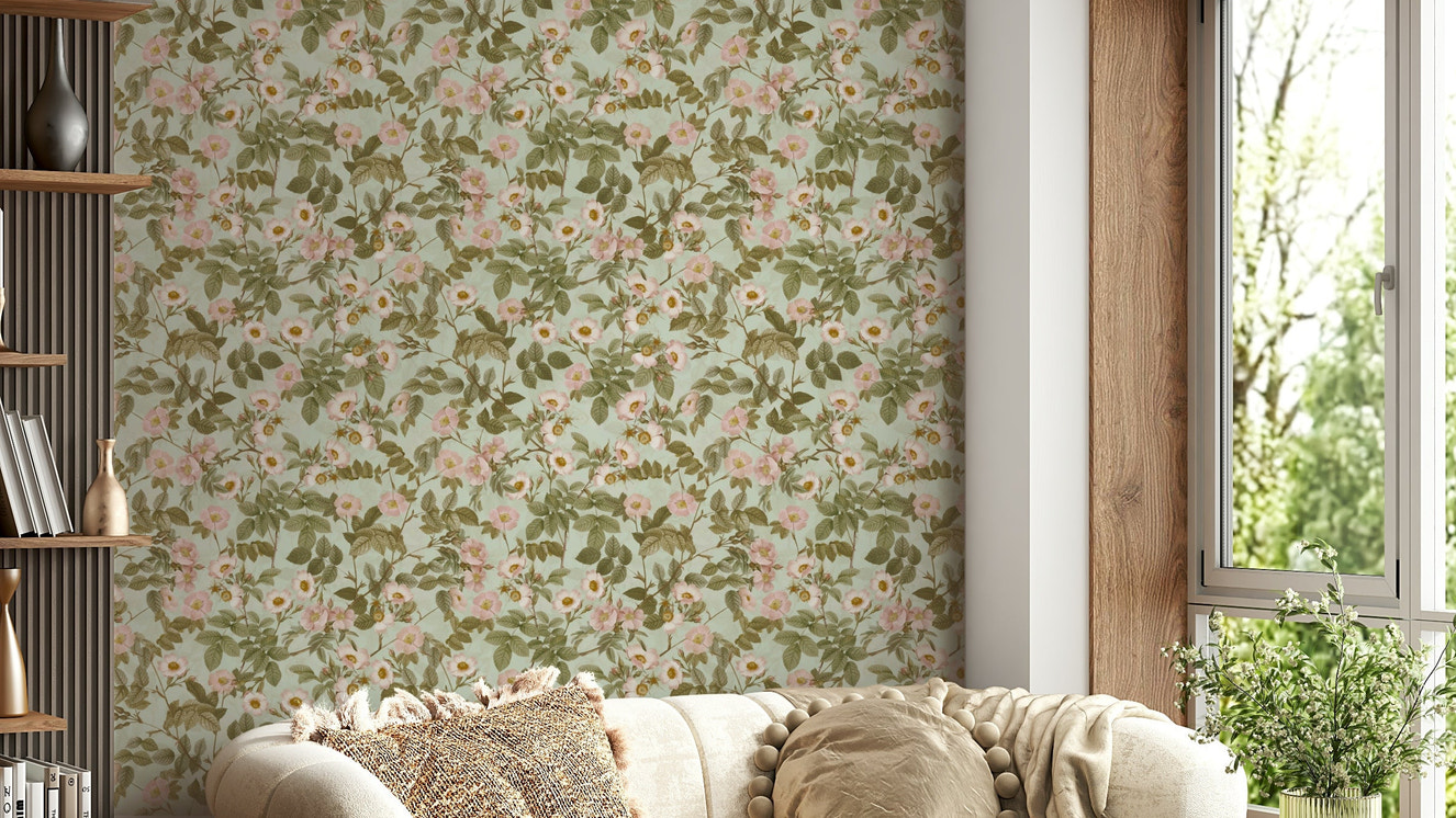 Vintage Rose Garden 1 Wallpaper with soft floral design.


