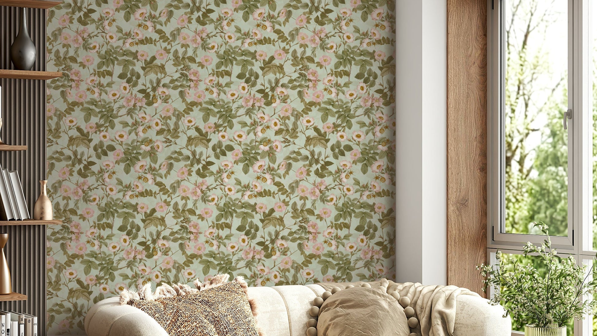 Vintage Rose Garden 1 Wallpaper with soft floral design.

