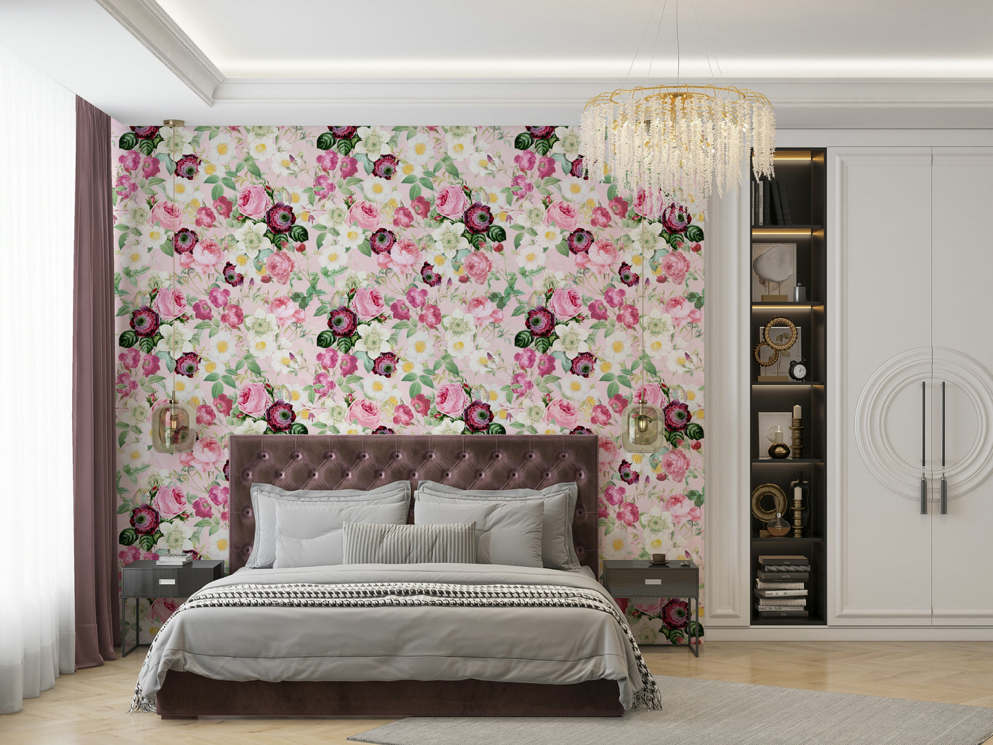 Dreamy Enchanted Garden wallpaper featuring delicate roses.

