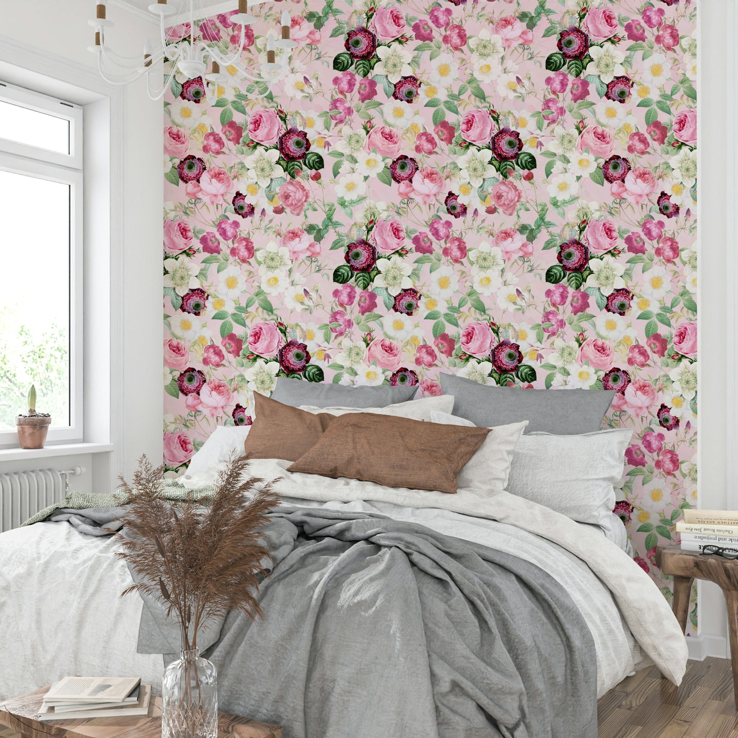 Light and airy rose wallpaper design for tranquil spaces.

