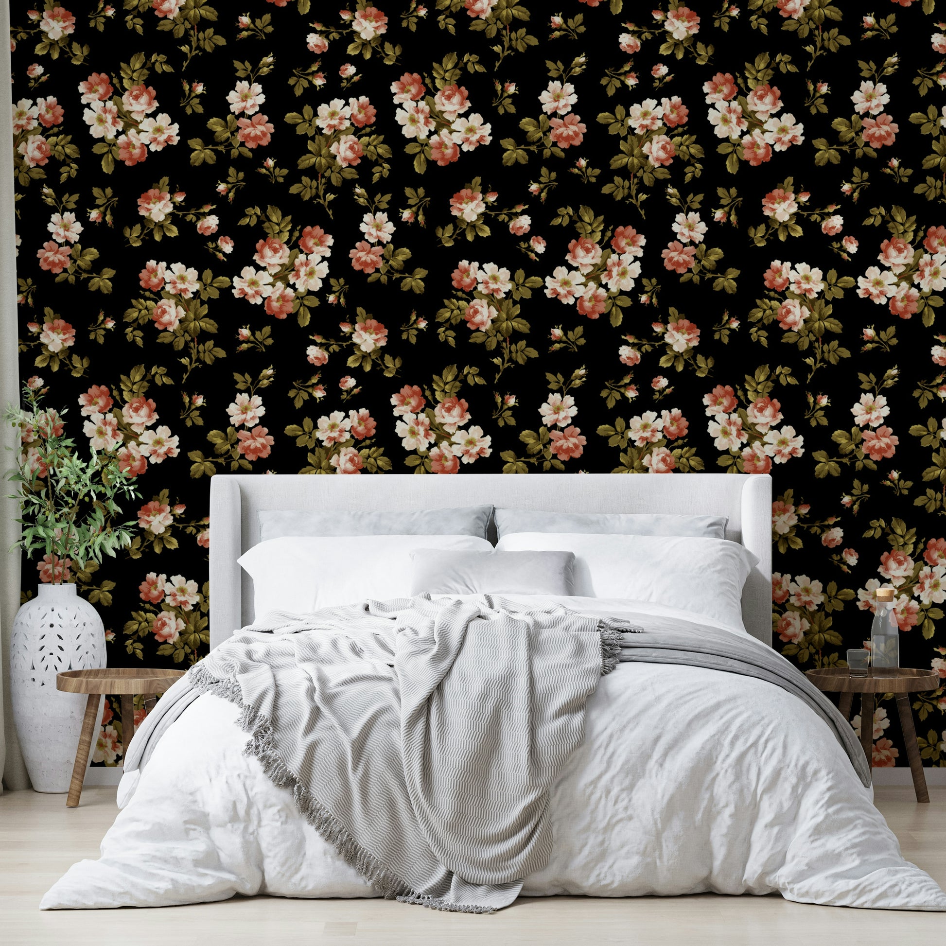 Pastel rose wallpaper perfect for vintage interior styling

