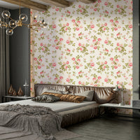 Luxurious rose garden mural creating a dreamy room atmosphere.

