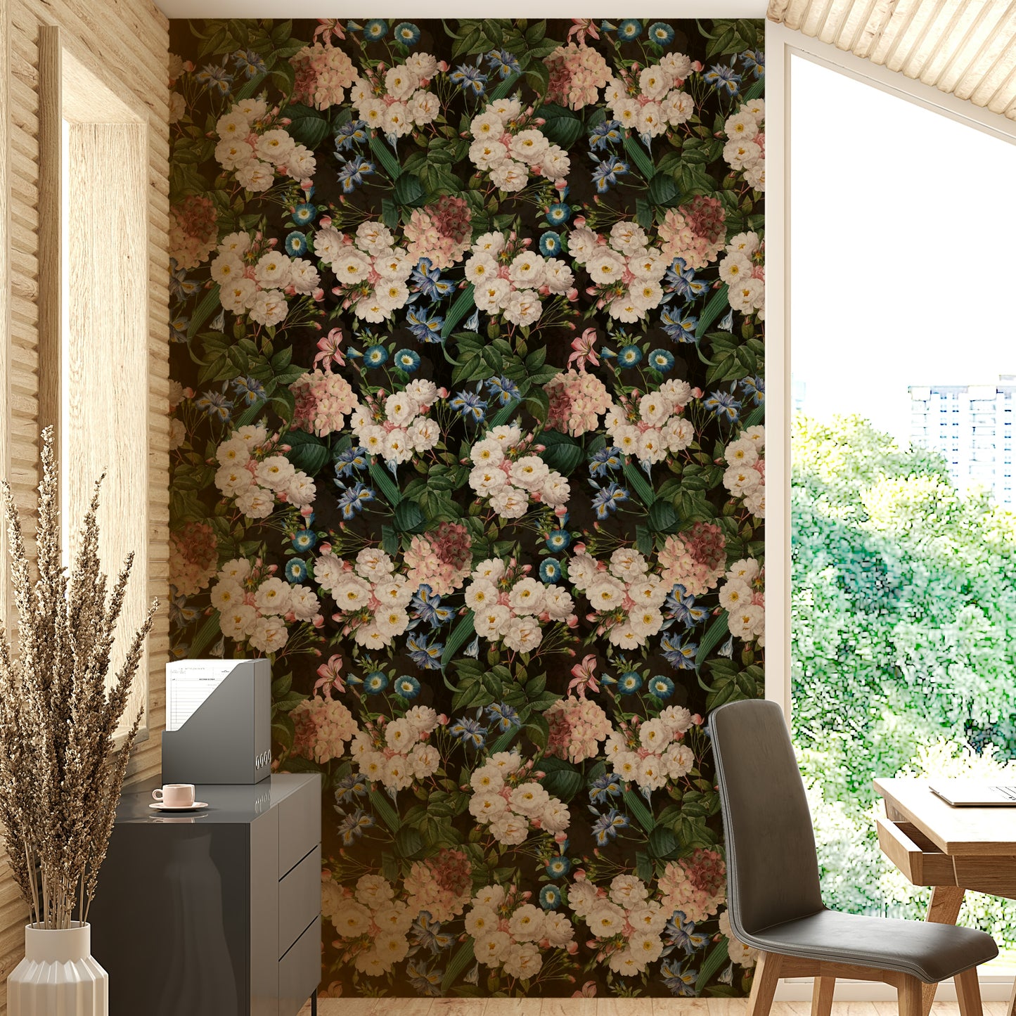 Elegant botanical wallpaper for a cozy night garden look
