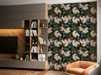 Nature-inspired botanical night garden wallpaper