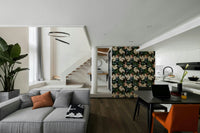 Dark green botanical wallpaper for a tranquil night garden