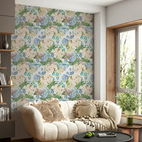 Rose and hydrangea floral wallpaper for a dreamy atmosphere.

