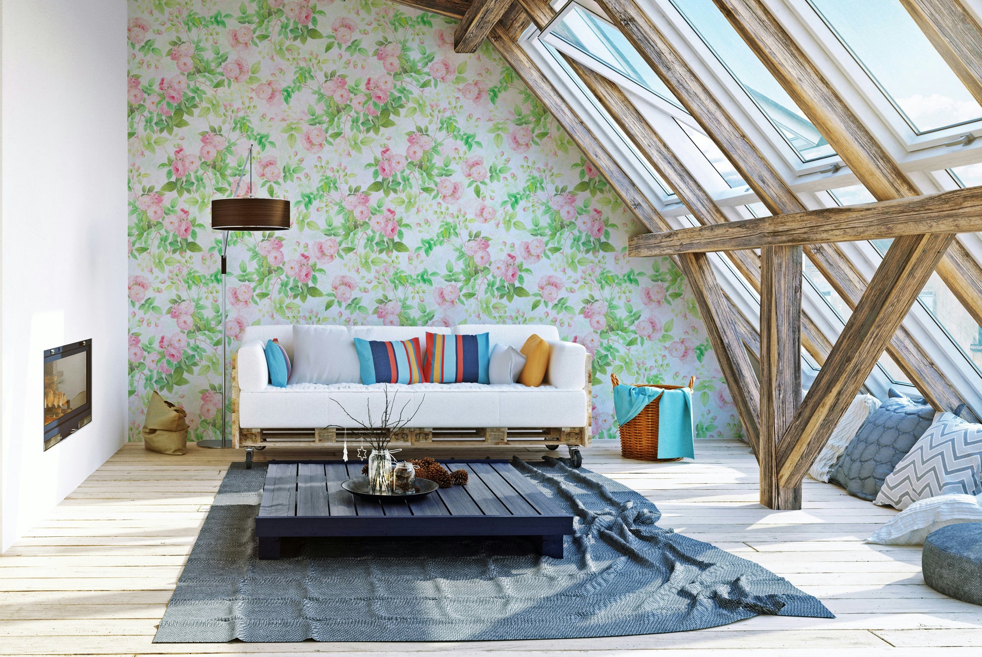 Romantic pink rose watercolor wallpaper for cozy rooms.

