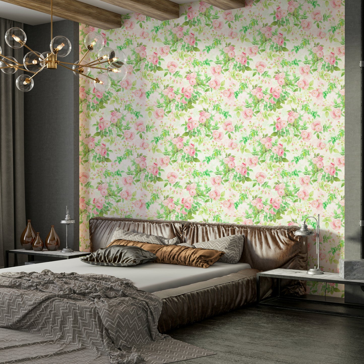 Gentle pink rose watercolor pattern for stylish rooms.

