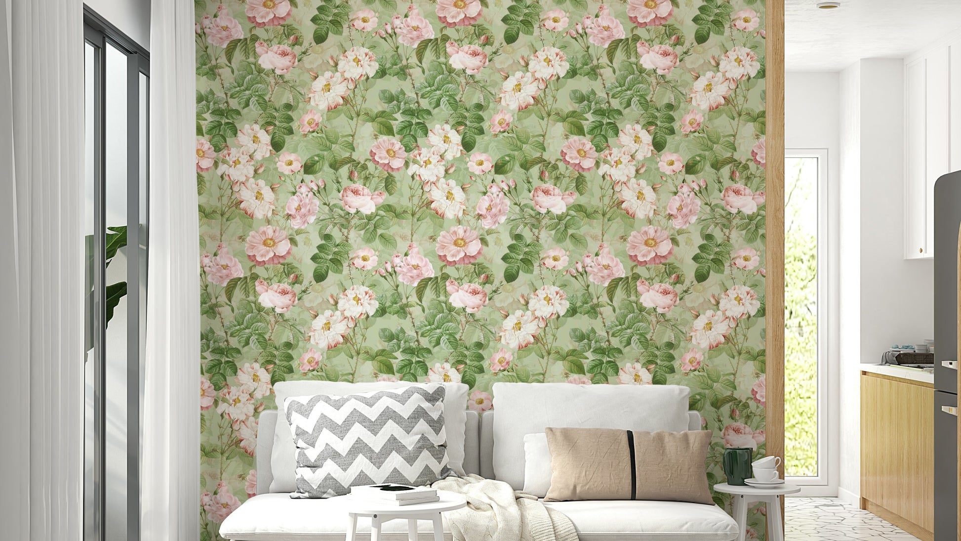 Vintage rose wallpaper with delicate floral patterns.

