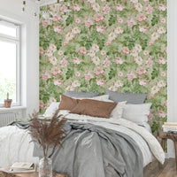Vintage rose wallpaper with soft hues for charming walls.

