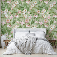 Soft vintage rose wallpaper for vintage bedroom styles.

