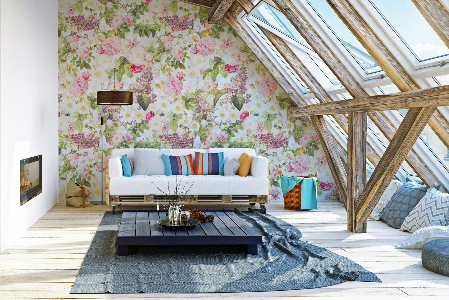 Vintage botanical wallpaper with garden flowers

