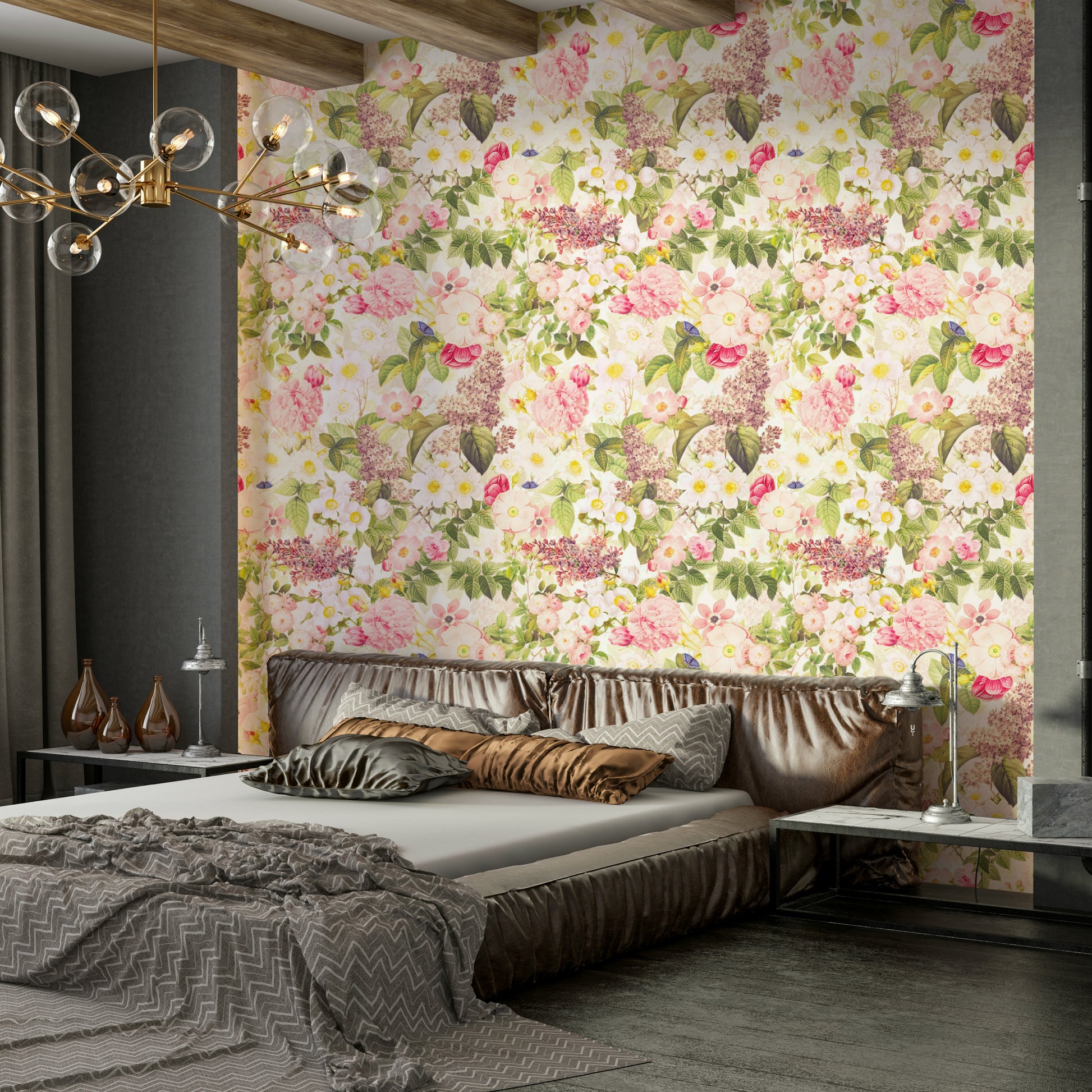 Classic floral wallpaper in vintage garden style


