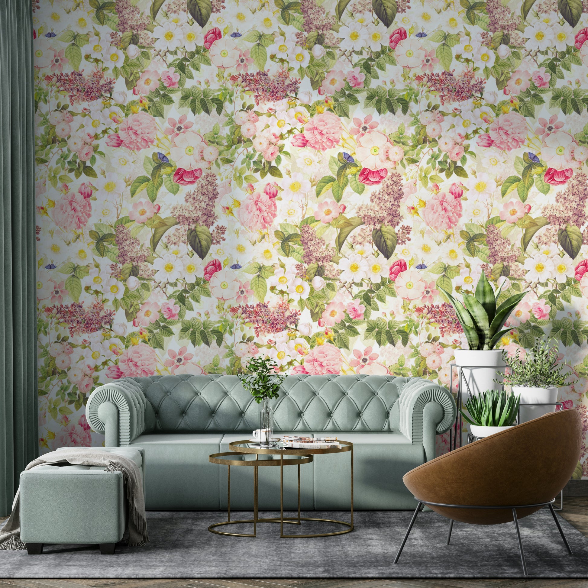 Vintage garden wallpaper for a charming wall look

