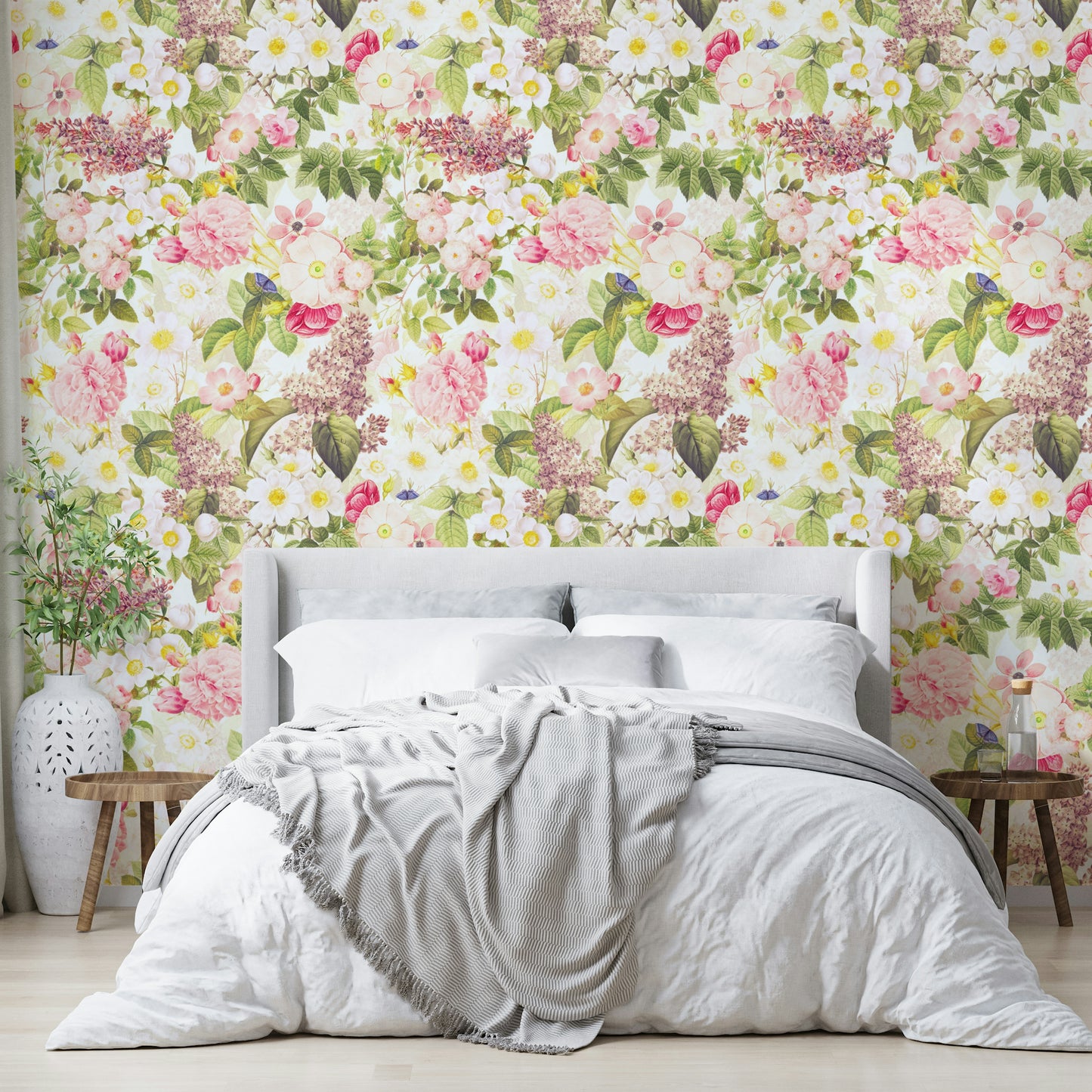 Vintage-inspired wallpaper featuring garden blooms

