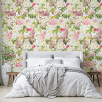 Vintage-inspired wallpaper featuring garden blooms

