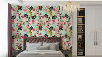 Detailed rose garden wallpaper in vintage pastel tones

