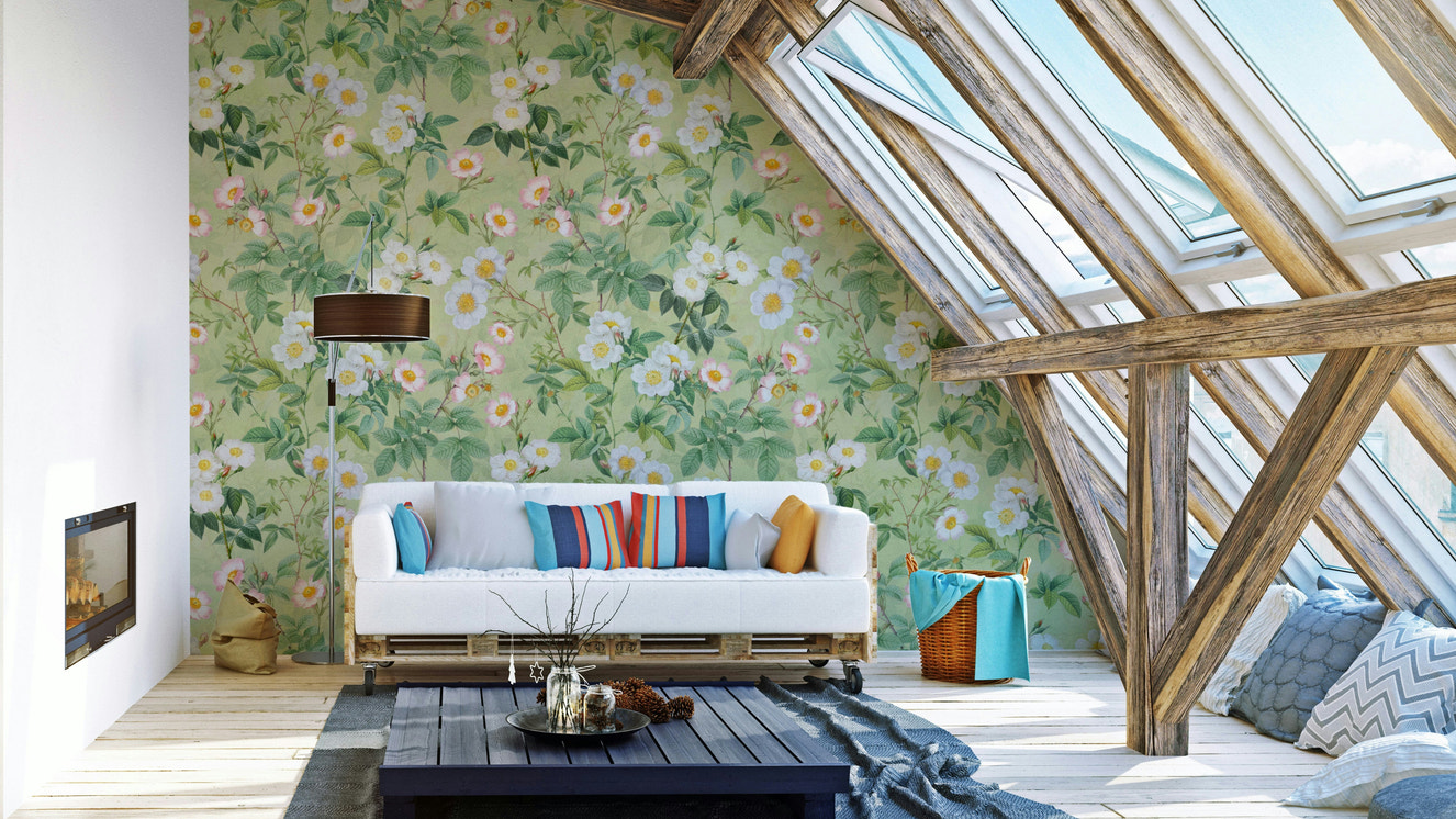 Vintage Rose Garden wallpaper for elegant rooms.

