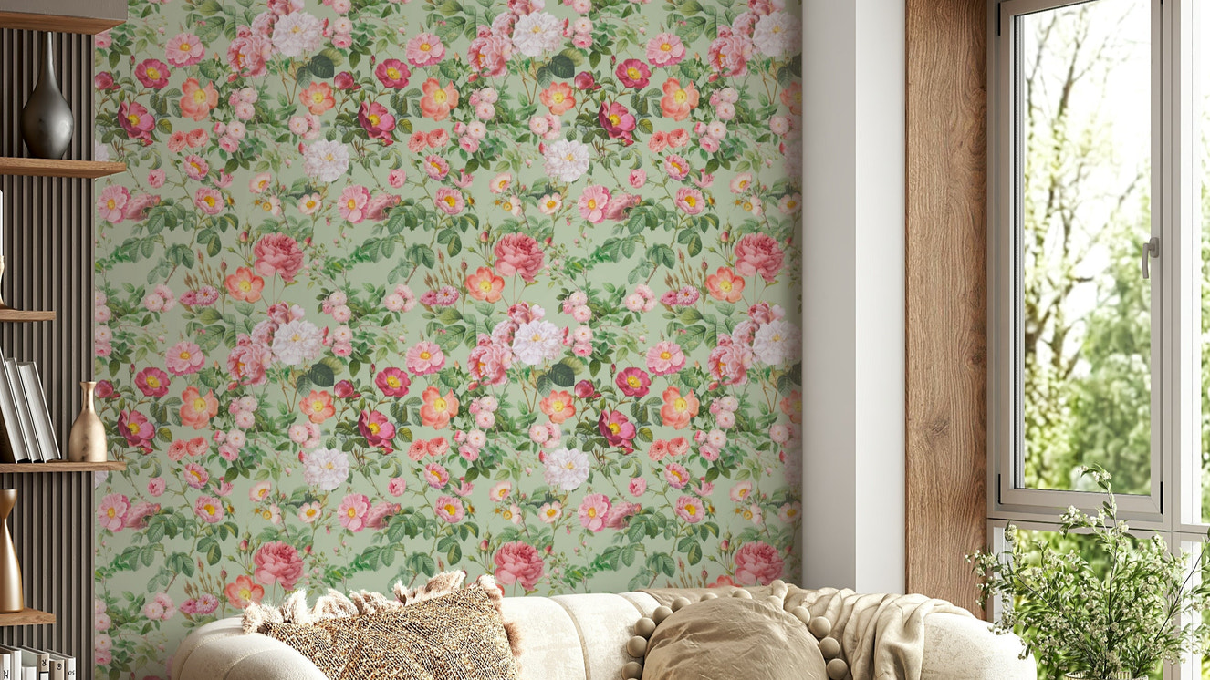 Pastel pink roses wallpaper for a fresh look.

