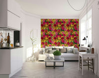 Retro-style rose wallpaper with vivid floral prints.

