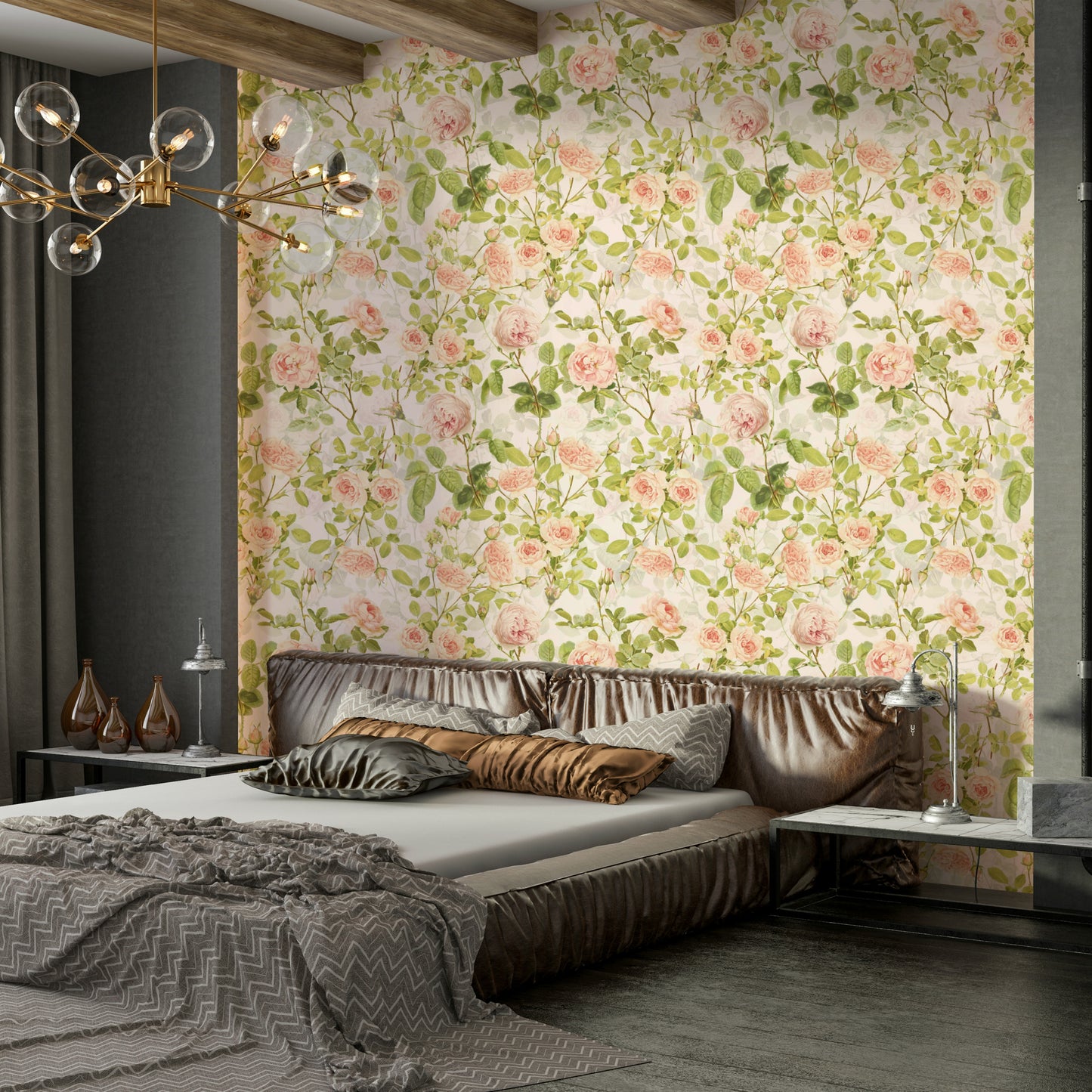English Rose Garden floral wallpaper for elegant spaces.

