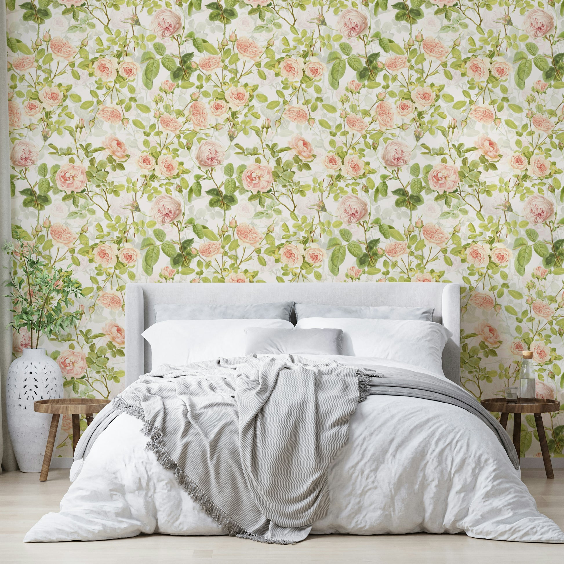 Fresh English Rose Garden mural wallpaper for interiors.

