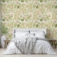 Fresh English Rose Garden mural wallpaper for interiors.

