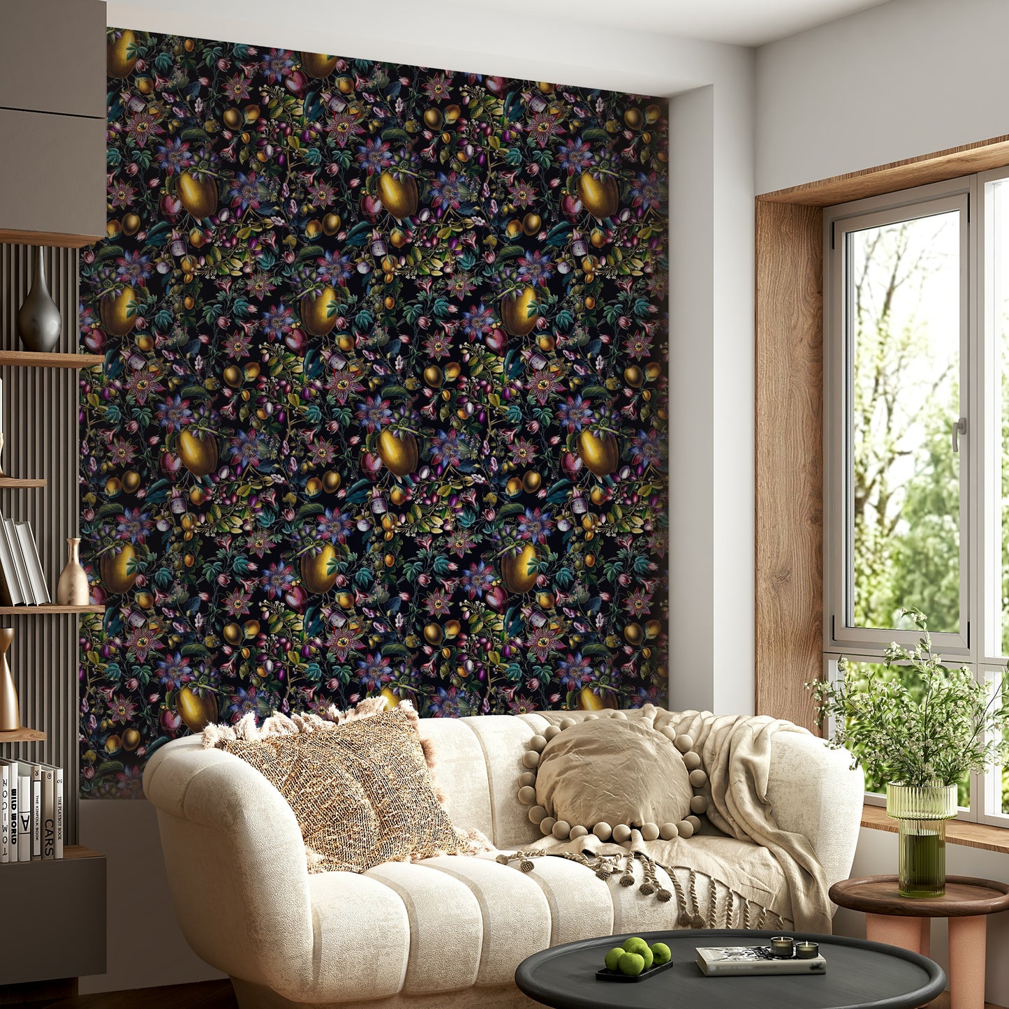 Soft pastel enchanted garden wallpaper for living room