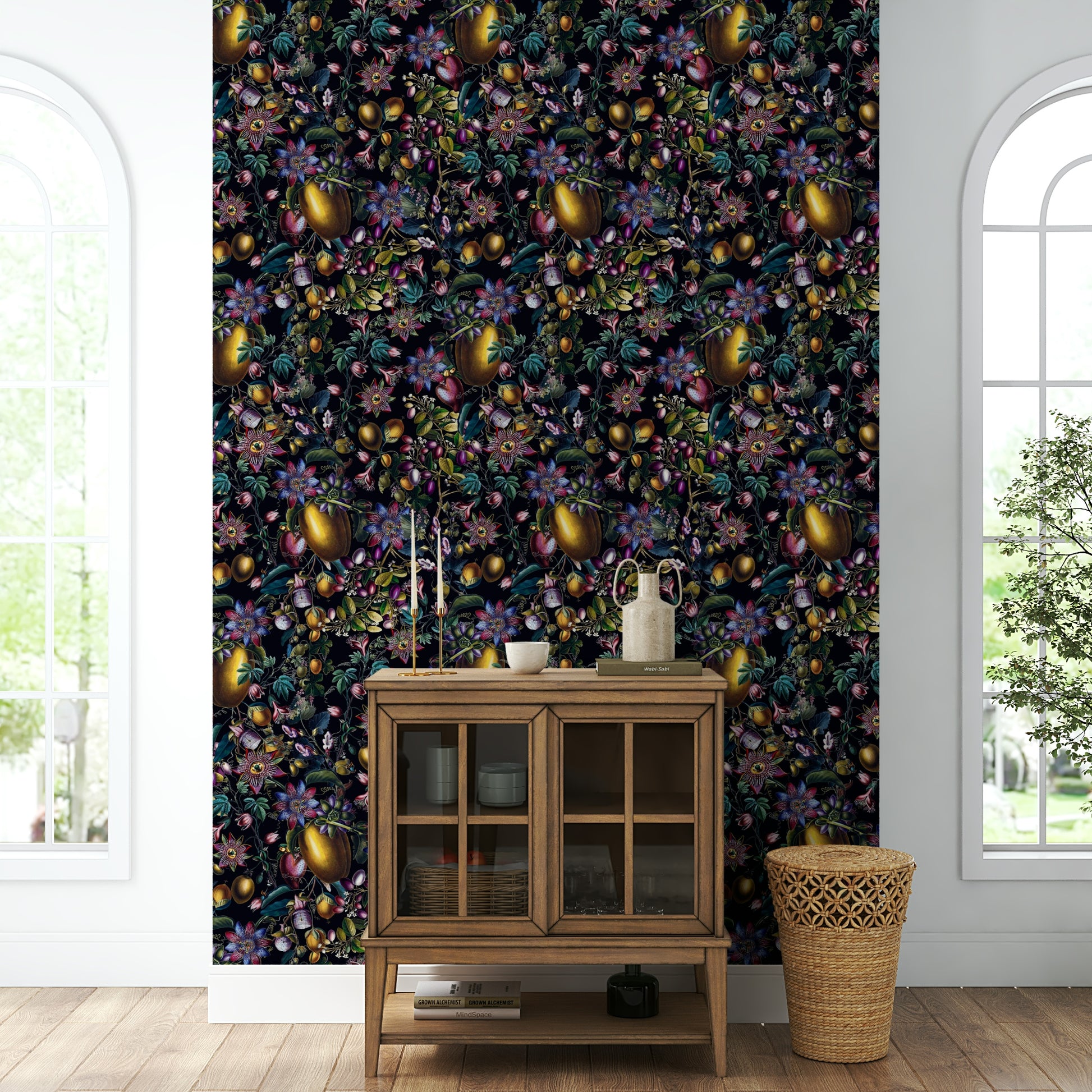 Floral enchanted garden wallpaper for elegant spaces