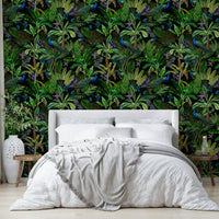 Lush, dark peacock wallpaper for an exotic vibe.

