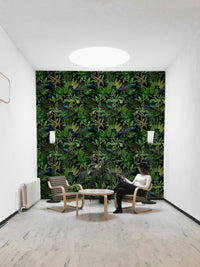 Midnight paradise peacock wallpaper with lush details.

