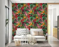 Exotic jungle-themed wall mural in tropical hues

