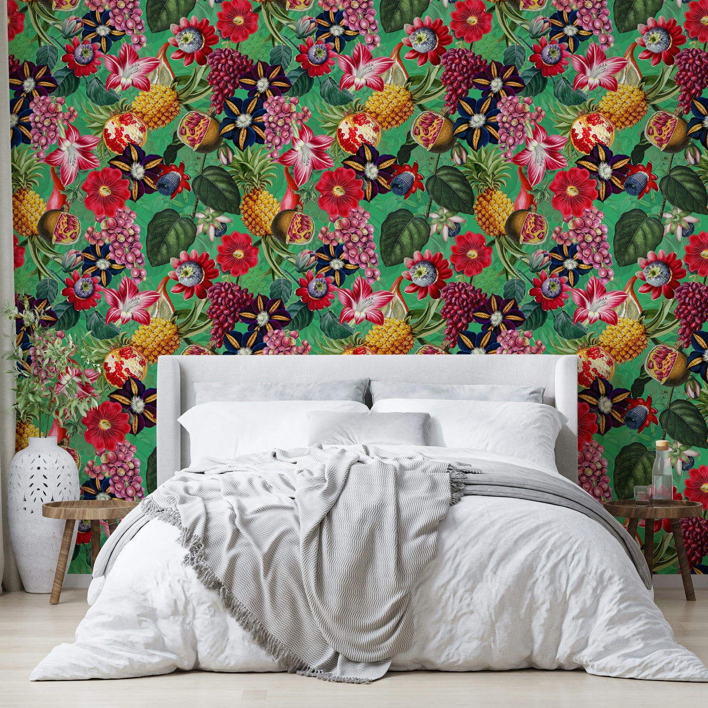 Tropical Eden wallpaper in a modern tropical bedroom

