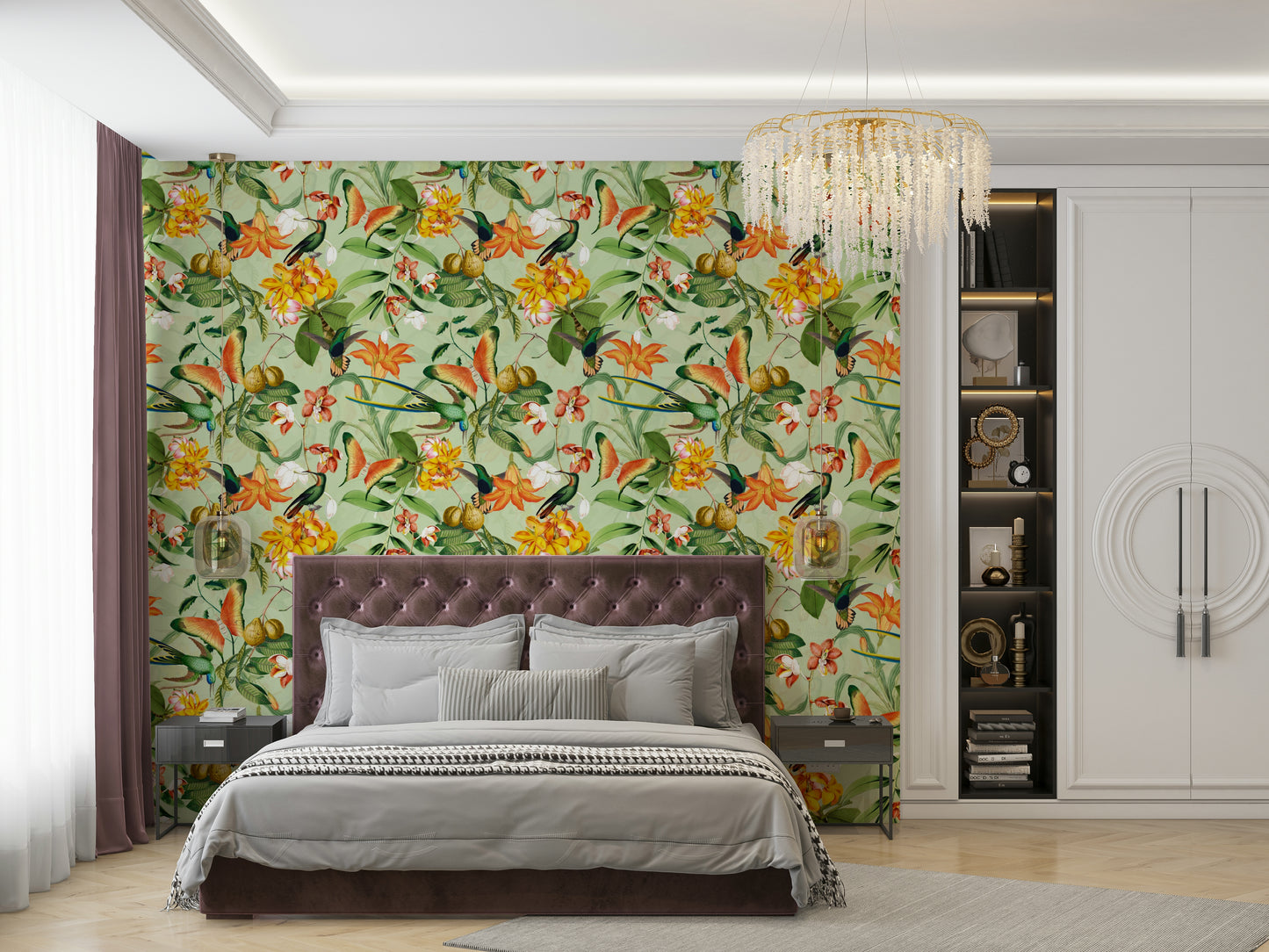 Botanical Bird Rhapsody Wallpaper for living room decor

