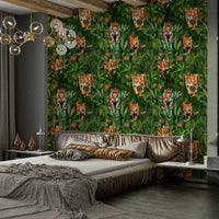 Stunning jungle scene with powerful big cats wallpaper

