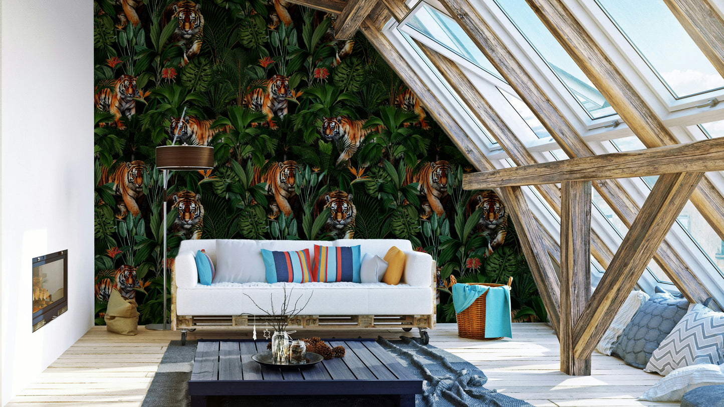 Tiger in Paradise Wallpaper with lush jungle backdrop

