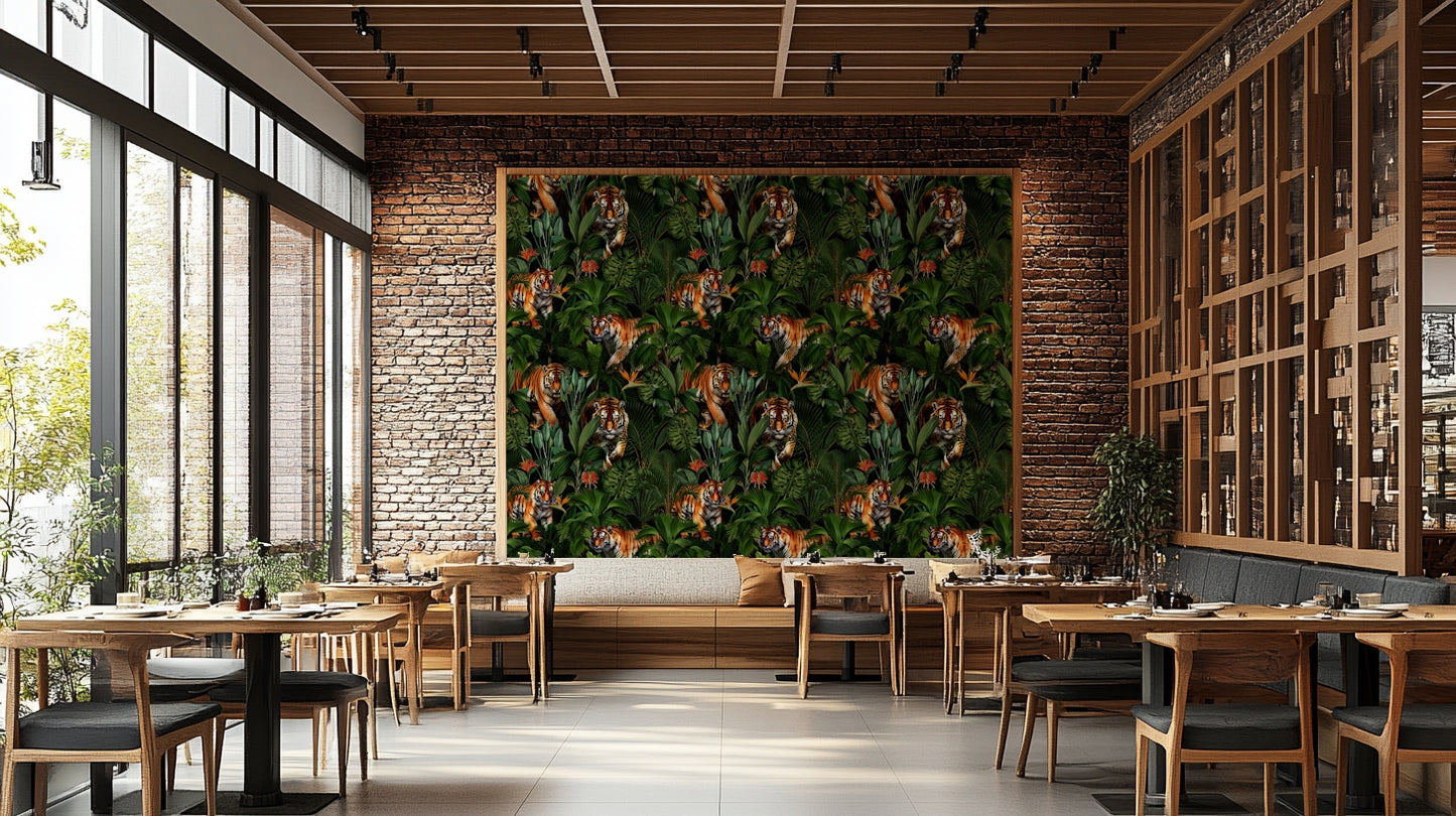 Majestic tiger in tropical paradise, perfect wall decor

