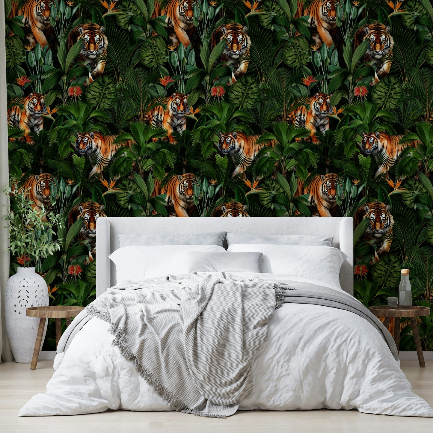 Stunning tiger in paradise, jungle-inspired wall mural

