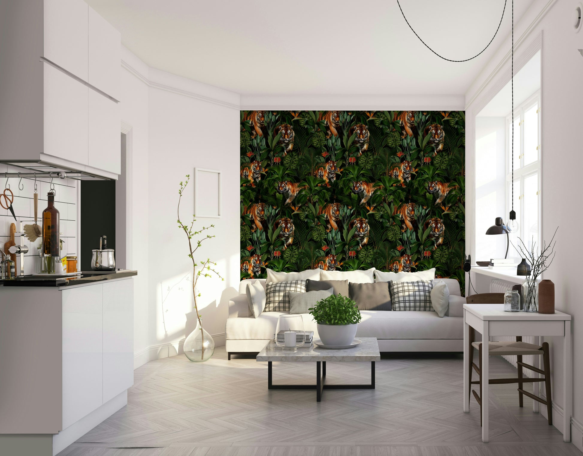 Exotic tiger print wallpaper with vivid jungle details

