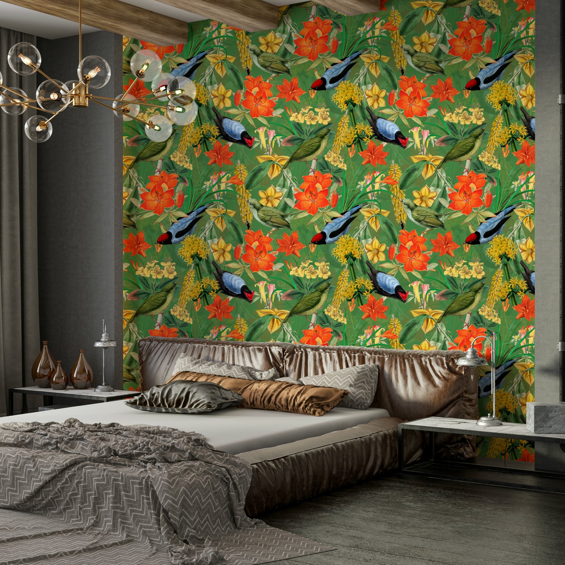 Vibrant Botanical Birdsong wallpaper for interior decor