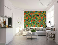 Lively green leaves and birds in Botanic Birdsong print