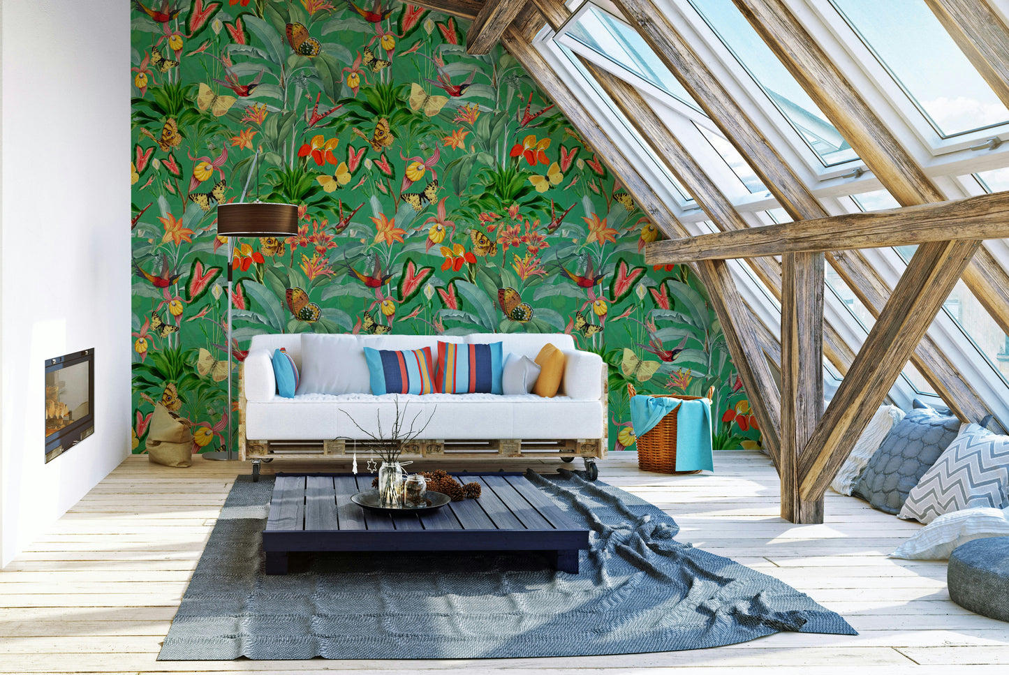 Green tropical botanical wallpaper for nature-inspired walls


