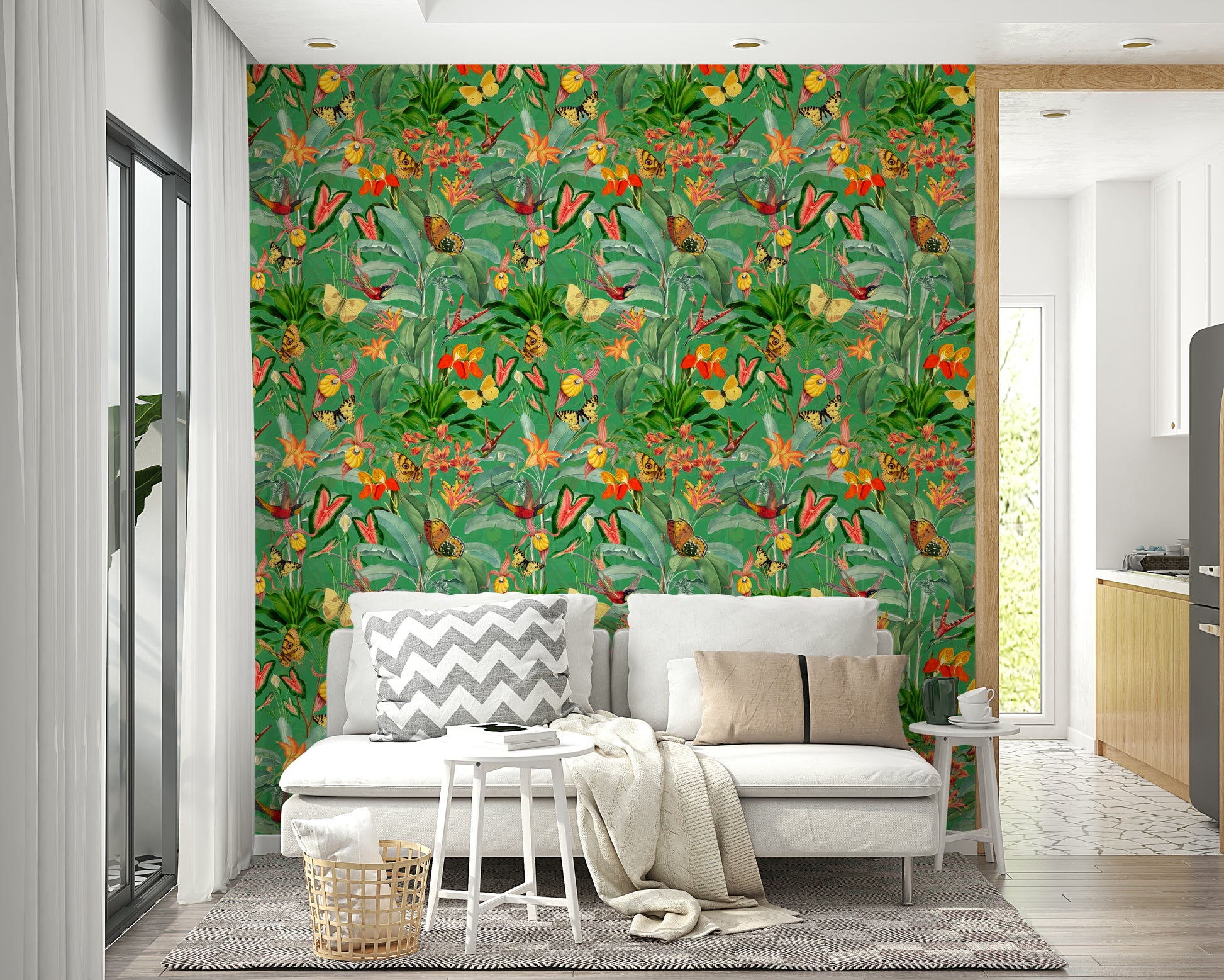 Lively emerald green tropical wallpaper for vibrant rooms

