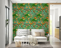Lively emerald green tropical wallpaper for vibrant rooms

