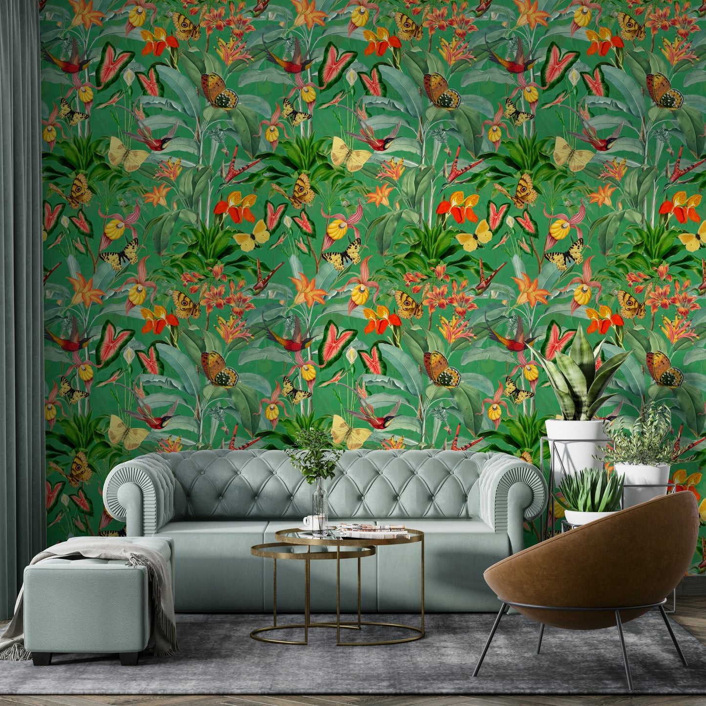 Beautiful green tropical wallpaper for modern interiors

