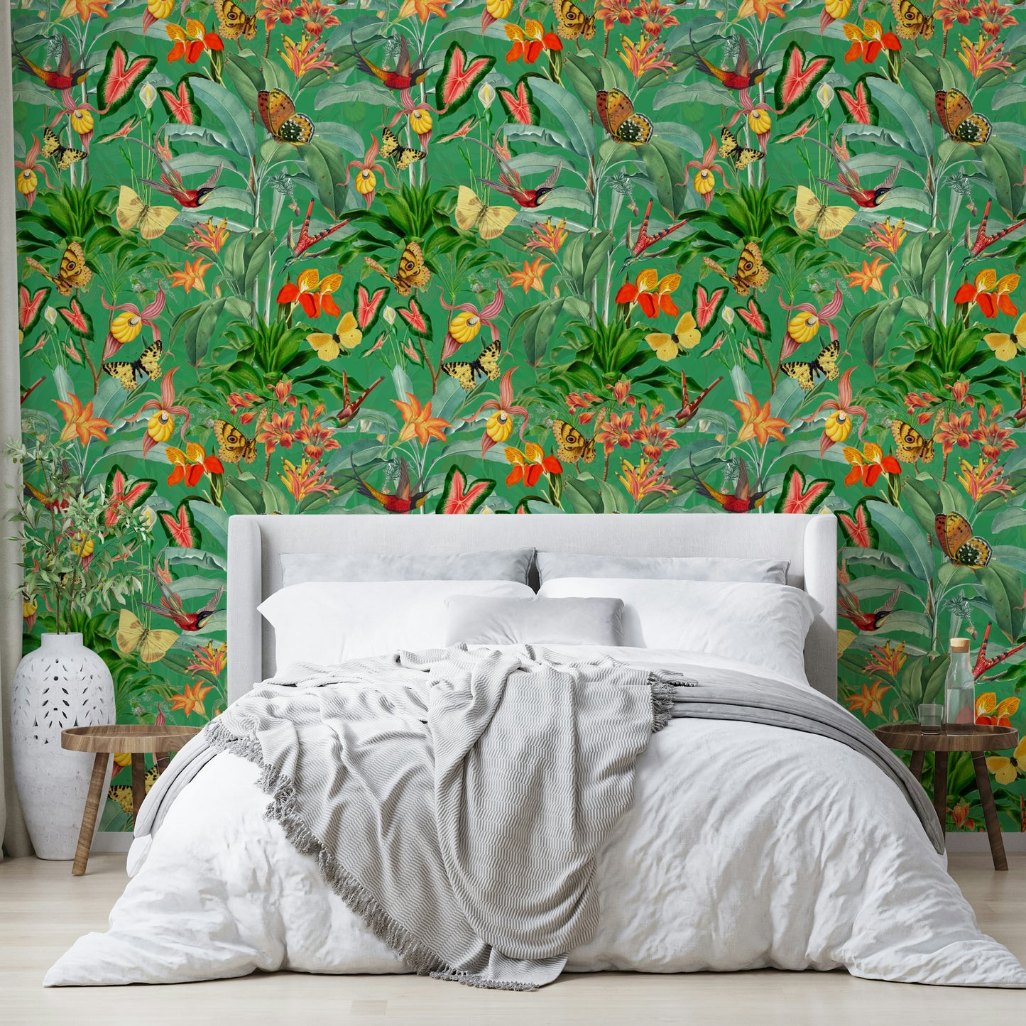 Emerald Enchantment tropical botanical wallpaper design


