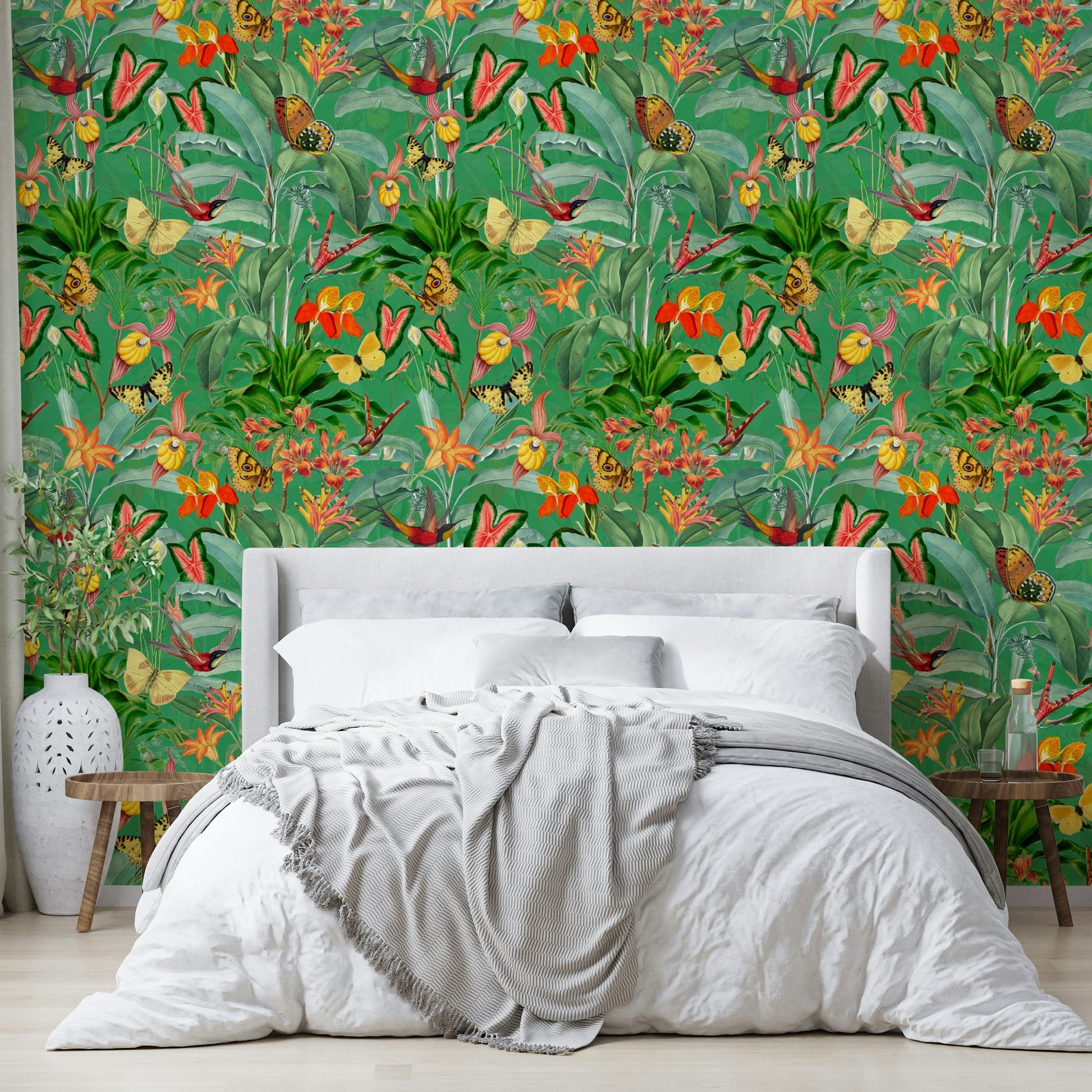 Emerald Enchantment tropical botanical wallpaper design

