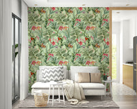 Botanical Rhapsody 1 Wallpaper with lush green leaves

