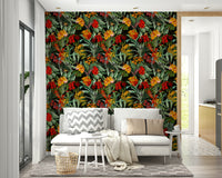 Abstract floral wall covering in deep, dramatic hues

