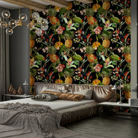 Lush pineapple wallpaper creating a tropical ambiance.

